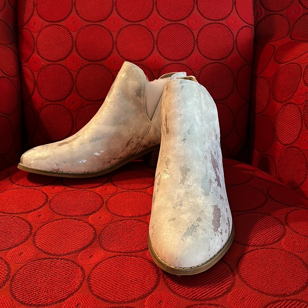 White and silver metallic booties